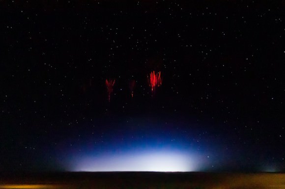 Red sprite lighting, taken on August 12, 2013 over Red Willow County, Nebraska, US as part of a sprite observing campaign. Credit and copyright: Jason Ahrns.