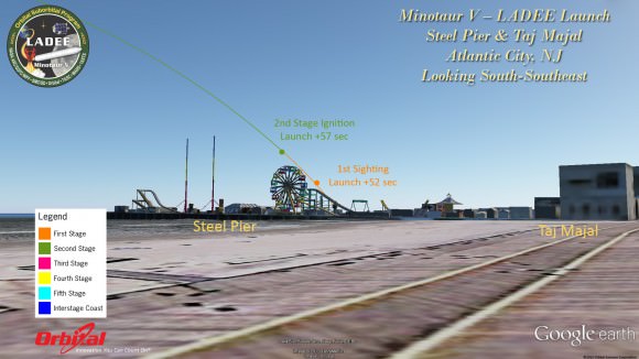 Minotaur V rocket launch view as should be seen from Atlantic City, NJ
