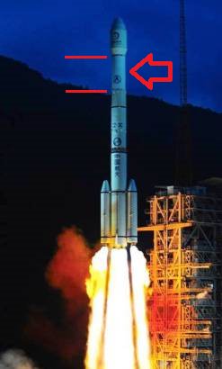 The launch of Chan'ge-2 with 3rd stage (arrowed) now known as 2010 Q (Credit CALT). 