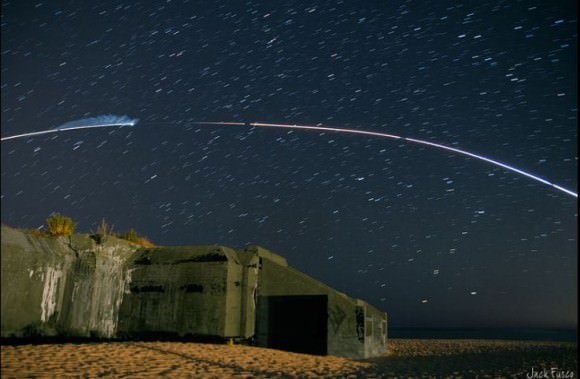 LADEE launch over World War II bunker from Cape May, New Jersey. This is a 7-image composite. Credit and copyright: Jack Fusco.
