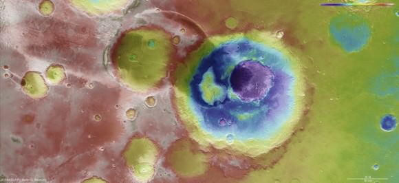 The topography of Becquerel crater on Mars. Credit: ESA/DLR/FU Berlin (G. Neukum)