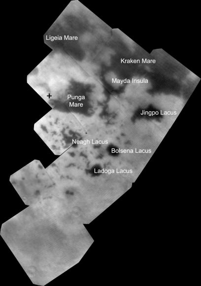 Infrared observations of Titan's northern lakes (NASA/JPL-Caltech/SSI)