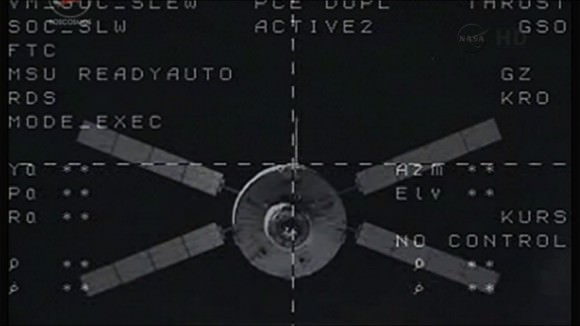 ATV-4 backing away from the ISS. Credit: NASA TV.