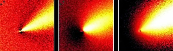 Three different views of Comet ISON's inner coma. Credit: Remanzacco Observatory/Ernest Guido, Nick Howes and Martino Nicolini.