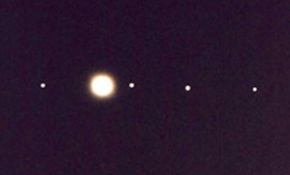 Jupiter and its four brightest moons seen in a small telescope. Credit: Bob King