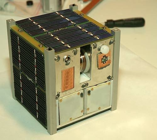 NCube-2 cubesat, a typical configuration for this kind of satellite (although the outer skin is missing.) Credit: ARES Institute