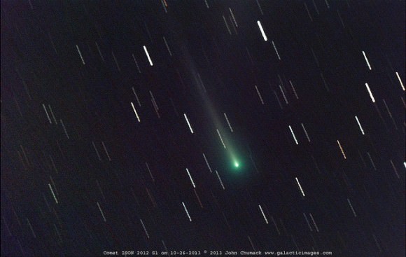 Comet ISON Nucleus on October 26, 2013 at 9:43 - 10:27 U.T. Taken with QHY8 CCD & Homemade 16" Newtonian telescope. A total of 40 minutes of exposure (20 x 120 second exposures). Credit and copyright: John Chumack/Galactic Images. 
