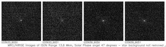 HiRISE images of ISON on Sept. 29, 2013 (NASA/JPL/University of Arizona) 