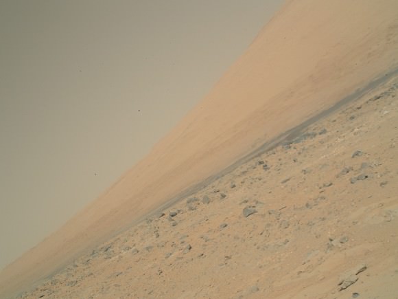Raw Mars Curiosity image on Oct. 3 of Mount Sharp (Aeolis Mons) using its Mars Hand Lens Imager (MAHLI). Credit: NASA/JPL-Caltech/MSSS 