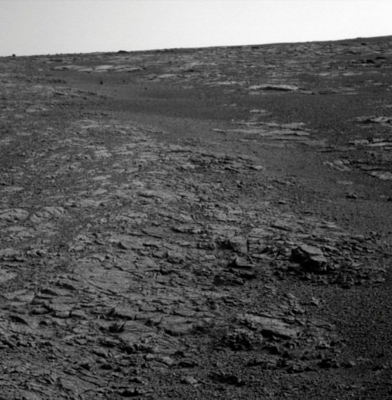 Raw image of Opportunity's view of the Martian horizon on Sol 3450 earlier in October. Credit: NASA/JPL-Caltech