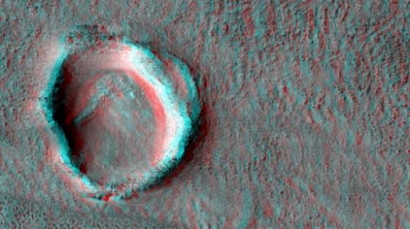 A crater imaged by the Mars Reconnaissance Orbiter's HiRISE (High Resolution Imaging Science Experiment). Credit: NASA/JPL/University of Arizona