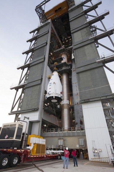 MAVEN Spacecraft Positioned Atop Atlas V Rocket  at Launch Complex 41 on Cape Canaveral. Credit: NASA