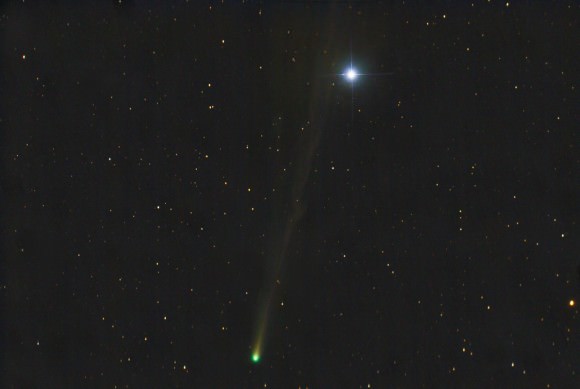 Comet ISON and Spica together during Full Moon on November 18, 2013, seen from Payson, Arizona. Credit and copyright: Chris Schur. 