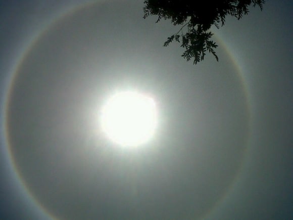 Image of a Sun halo taken at 12:10 on Nov. 6, 2013, in northwest South Africa, in Mmabotho with a blackberry phone. Credit: Vanessa Lucher. 