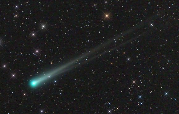 Comet ISON on Nov. 10 before the recent outburst with well-developed dust (upper) and gas tails. Click ot enlarge. Credit: Damian Peach