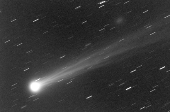 Comet ISON in outburst with a completely changed tail appearance and bright, very compact coma shot this morning. Credit: Juanjo Gonzalez