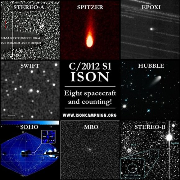The Comet ISON Observing Campaign is both terrestrial and celestial. Nine different NASA and ESA spacecraft, eight of which are shown here, have observed comet ISON so far. Credit: NASA/ESA
