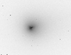 Negative image taken Nov. 14 of Lovejoy's nucleus and dust fan. Credit: Dr. P. Clay Sherrod