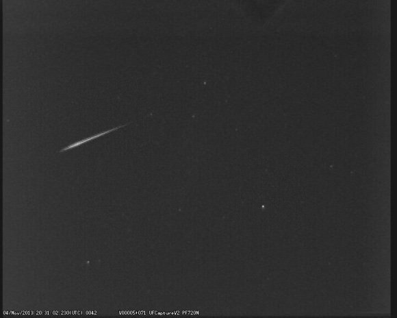 An early Leonid meteor captured last week from the United Kingdom Meteor Observing Network's Church Crookham station. (Credit: UKMON/Peter-Campbell-Burns). 