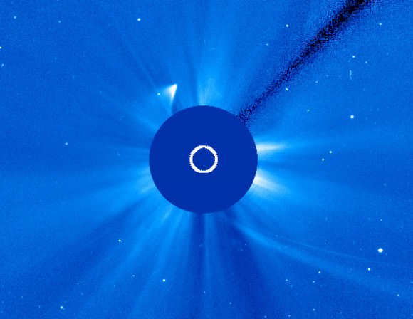 Image from SOHO indicates a chunk of Comet ISON has survived its close pass of the Sun. Credit: NASA/ESA/SOHO.