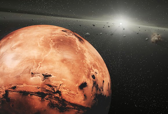 Artist's conception of Mars, with asteroids nearby. Credit: NASA