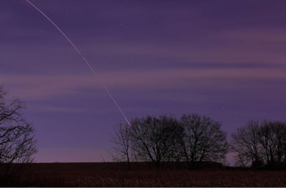 The launch of the Minotaur 1 from NASA's Wallops Flight Facility was photographed from Lancaster, PA on November 19, 2013. Credit and copyright: Marion Haligowski. 