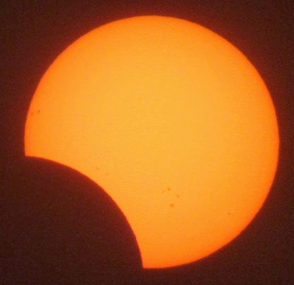 The partial solar eclipse on Nov. 3, 2013 at its peak over Israel. Credit and copyright: Gadi Eidelheit.