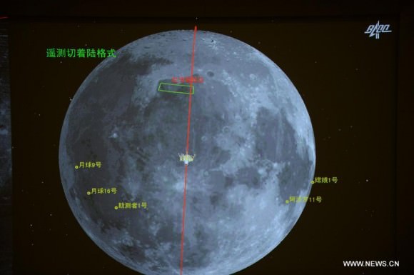 Image shows the trajectory of the lunar probe Chang'e-3 approaching the landing site  on Dec. 14.