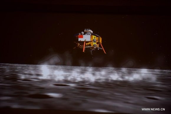 Artists concept of the rocket assisted landing of China’s lunar probe Chang'e-3. 