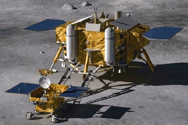 Artists concept of the Chinese Chang'e 3 lander and rover on the lunar surface.  Credit: Beijing Institute of Spacecraft System Engineering