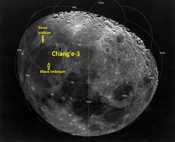 Landing site of Chinese lunar probe Chang'e-3 on Dec. 14, 2013. 
