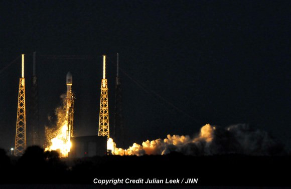 Blastoff of Falcon 9/SES-8 satellite on Dec. 3, 2013.  Credit: Julian Leek
