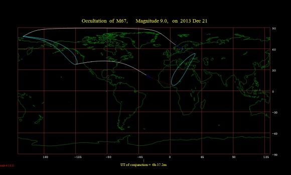 The footprint for the lunar occultation of M67. (Created by the author using Occult 4.0)