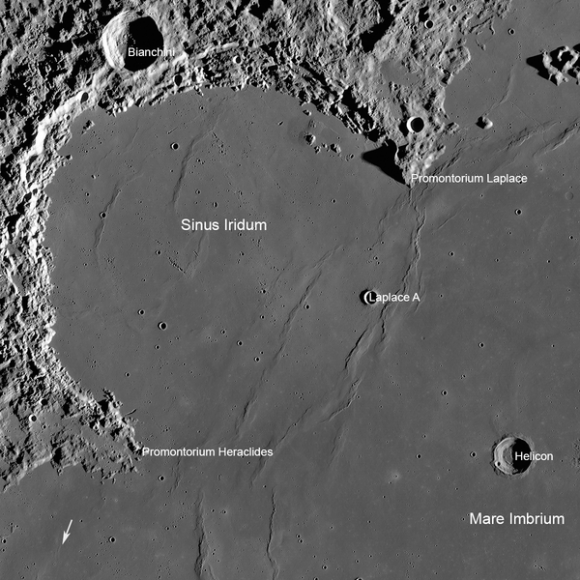 Chang’e 3 targeted lunar landing site in the Bay of Rainbows or Sinus Iridum