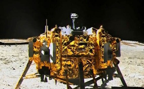 Now it's the Chinese Yutu rover's turn to take a photo of the lander. Credit: CCTV
