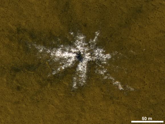 A 2010 image of ice excavated on Mars after a recent meteorite impact. Image from the Mars Reconnaissance Orbiter's High Resolution Imaging Science Experiment (HiRISE) camera. Credit: NASA/JPL-Caltech/Univ. of Arizona 