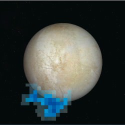 Rendering showing the location and size of water vapor plumes coming from Europa's south pole. 