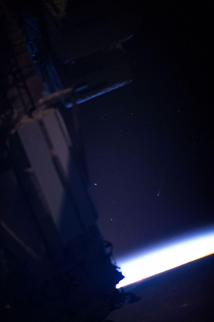 Comet ISON, seen from the International Space Station over Ontario, on Nov 23, 2013 at about  85-mm, 10:08 UTC. Credit: NASA, via Peter Caltner. 