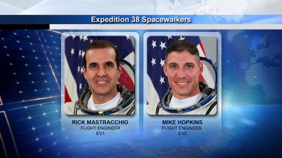 NASA astronauts Rick Mastracchio and Mike Hopkins will do spacewalks in December 2013 to swap out a cooling pump on the International Space Station. Credit: : NASA