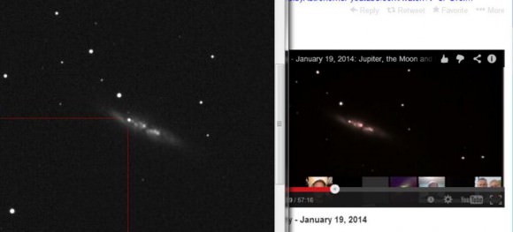 Screenshot from the January 19 Virtual Star Party (right) compared to image from Meineko Sakura of the Tao Astronomical Observatory of the new supernova. 