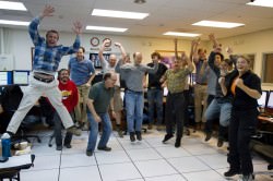 The GPI integration team celebrates after obtaining first light images (Gemini Observatory)