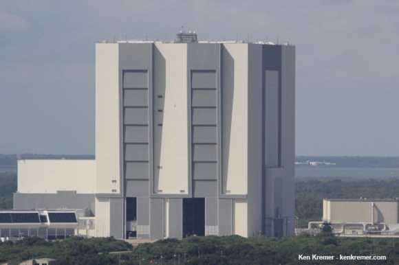 View of NASA’s 52 story tall Vehicle Assembly Building (VAB) as seen from the top of Launch Pad 39 A.    Credit: Ken Kremer - kenkremer.com