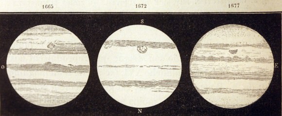 Drawings by Cassini of what is presumably the Great Red Spot in 1665 