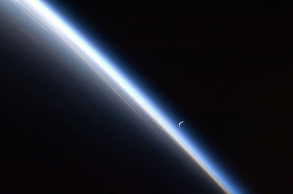 I couldn't resist adding this pic of the waning moon taken by one of the International Space Station astronauts as it rose over the limb of the Earth. Credit: NASA