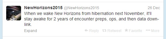 A recent tweet from @NewHorizons_2015, a spacecraft that launched just weeks before Twitter in 2006.