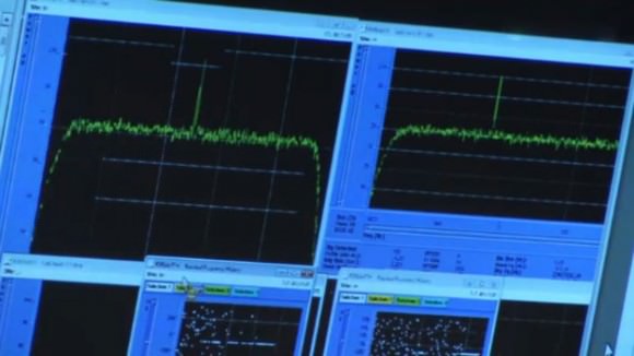 Data monitors from Rosetta showing the signal received back on Earth from the spacecraft. Credit: ESA.