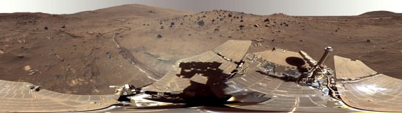 'McMurdo' Panorama from Spirit's 'Winter Haven' . This beautiful scene reveals a tremendous amount of detail in Spirit's surroundings at a place called "Winter Haven," where the rover spent many months parked on a north-facing slope in order to keep its solar panels pointed toward the sun for the winter. During this time, it captured several images to create this high resolution panorama. During that time, while the rover spent the daylight hours conducting as much scientific research as possible, science team members assigned informal names to rock outcrops, boulders, and patches of soil commemorating exploration sites in Antarctica and the southernmost islands of South America. Antarctic bases are places where researchers, like the rovers on Mars, hunker down for the winter in subzero temperatures. During the past Martian winter, Spirit endured temperatures lower than minus 100 degrees Celsius (minus 148 degrees Fahrenheit). Credit: NASA/JPL/Cornell