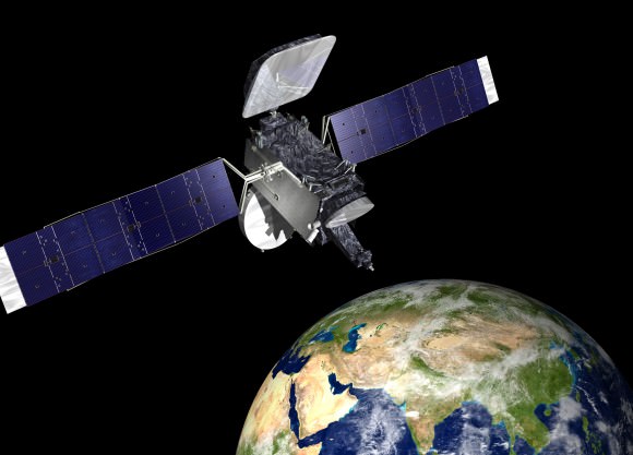 Thaicom 6 commercial broadcasting satellite in geosynchronous orbit, artists concept