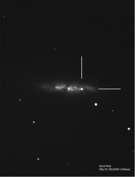 Image of SN2014J in M82 taken on January 23, 2014 from Hampshire, UK. Credit and copyright: Daniel Robb. 