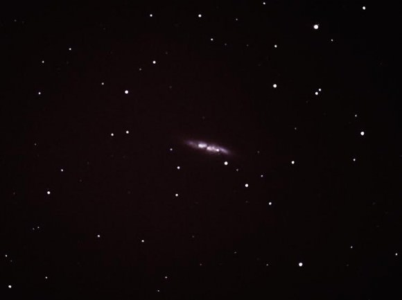 An image of M82 taken on January 19, 2014, before the official announcement of the discovery of the supernova. SN2014J is clearly visible. Credit and copyright: Sarah Hall & Colin Campbell. 